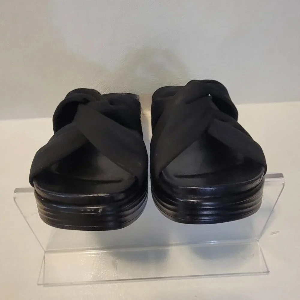 DONALD J PLINER FOLLEY BLACK LEATHER PLATFORM WEDGE WOMENS SLIP ON SANDALS - Picture 5 of 9